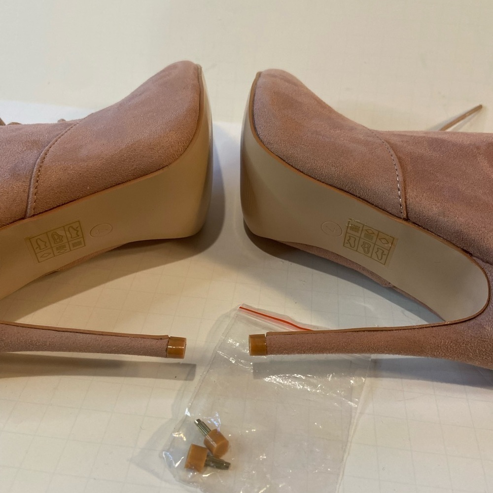 Public Desire~Pink Faux Suede Lace-Up Stiletto Ankle Boot~Pointed Toe~Size US-6 - Picture 8 of 16